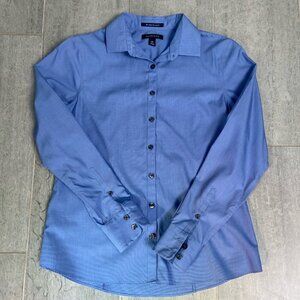 Lands' End No Iron Supima Cotton Long Sleeve Button Front Shirt Blue Size 2P